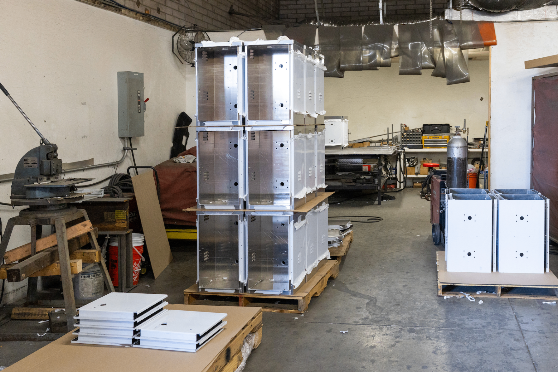 Stacked solar cabinet enclosures ready for finishing